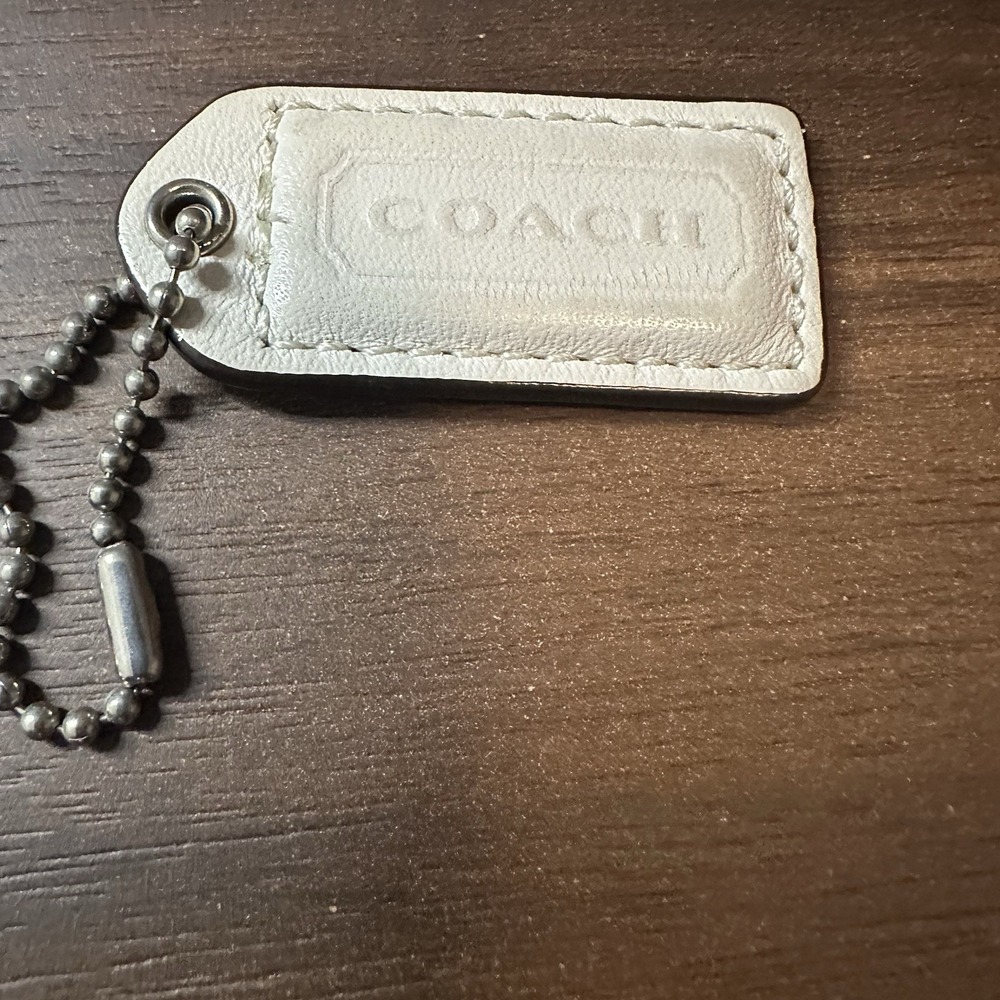 Coach Cream Leather Hang Tag Keychain Fob Ball Chain C